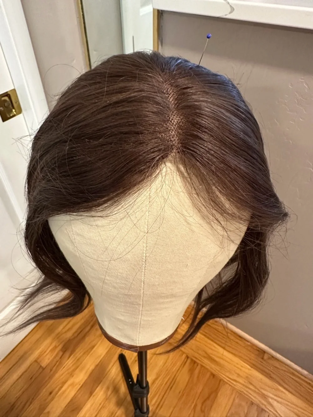 12” Dark Brown Human‎ Hair Topper Side Part #TE2